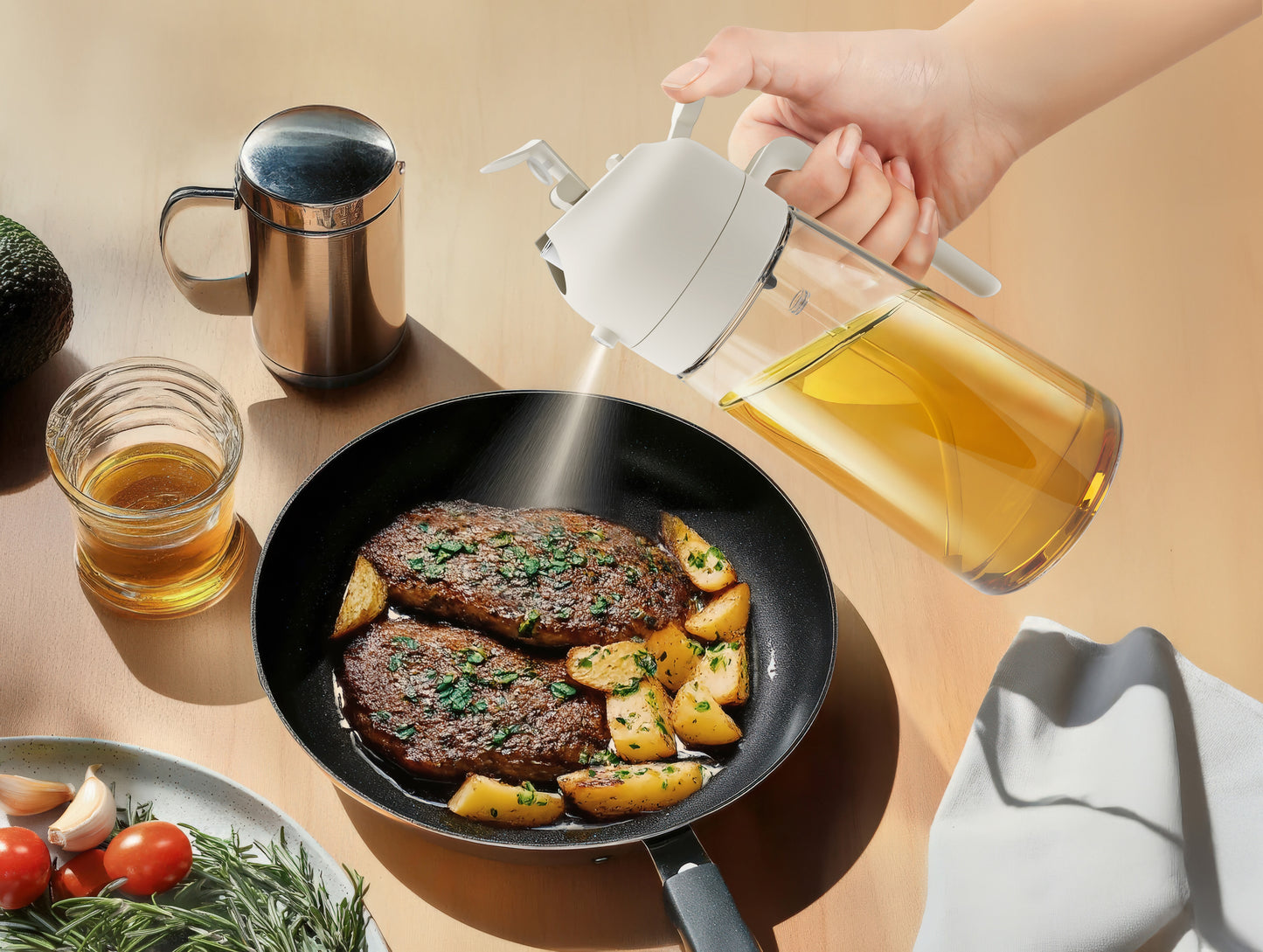 Savory 2-in-1 Oil Sprayer and Dispenser (White)