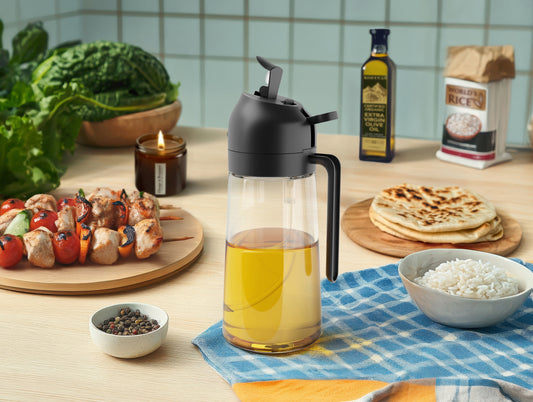 2-Pack Oil 2 in 1 Sprayer Bottle – 16oz Glass Olive Oil Dispenser