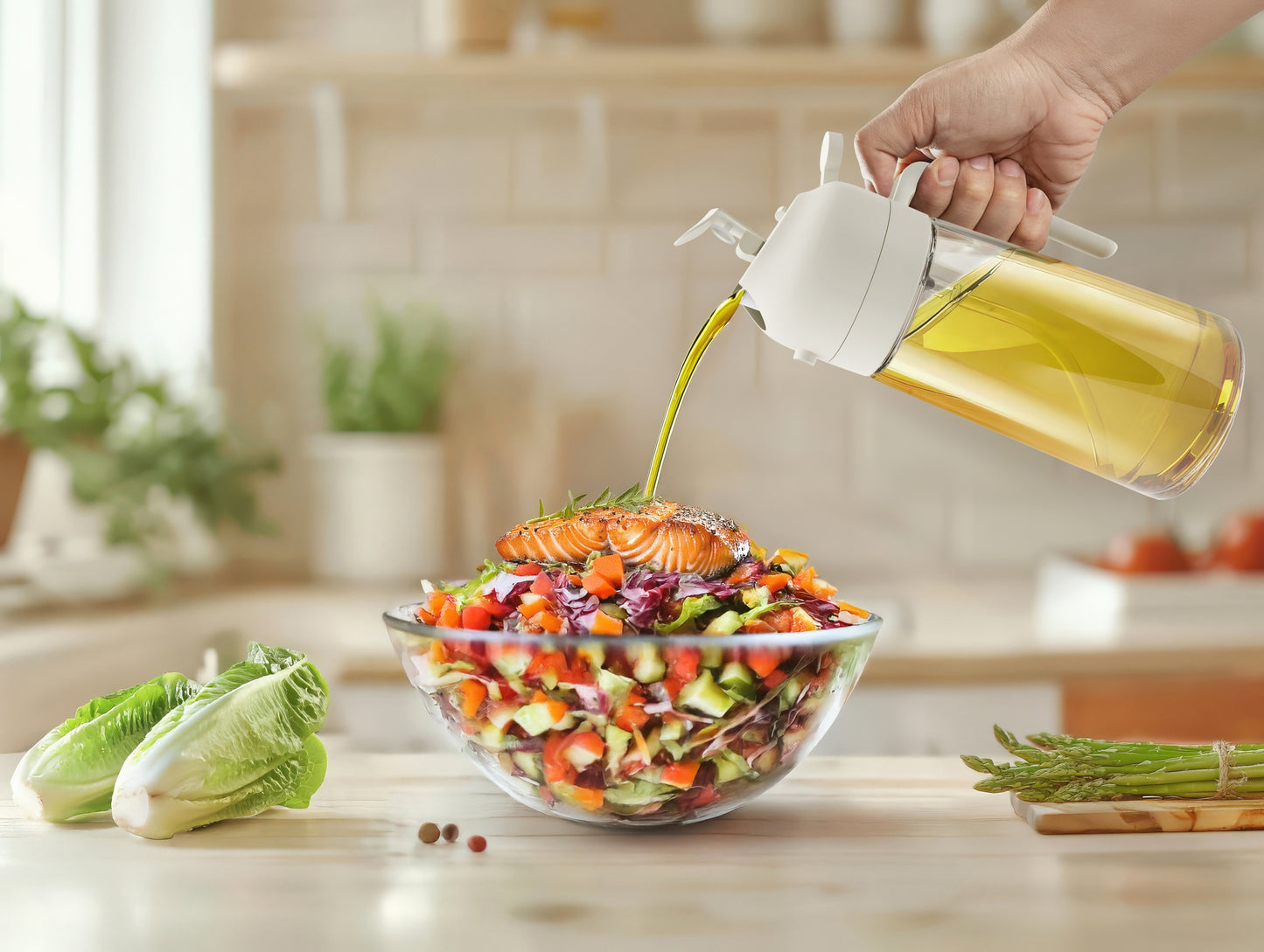 Savory 2-in-1 Oil Sprayer and Dispenser (White)