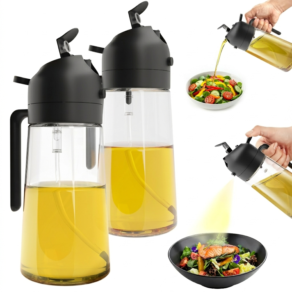 2-Pack 16oz 2-in-1 Glass Olive Oil Sprayer & Dispenser