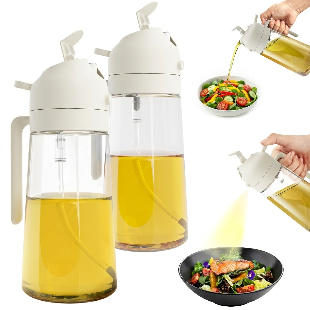 2-Pack 16oz 2-in-1 Glass Olive Oil Sprayer & Dispenser